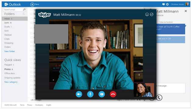 principais funcionalidades do Outlook.com - Skype